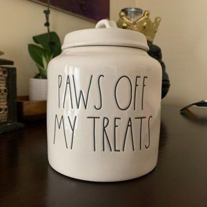 Rae Dog Treat Container, Paws off my treats Canister, XL Woof Treat Canister